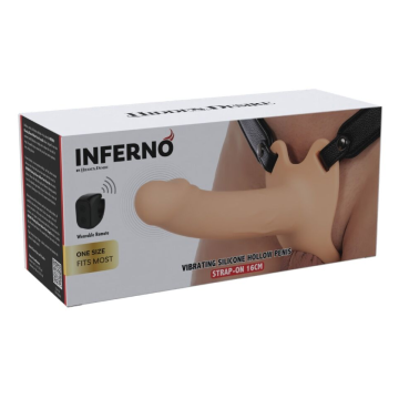 HIDDEN DESIRE - INFERNO STRAP-ON FUNDA PARA PENE CON VIBRACIÓN 16 CM