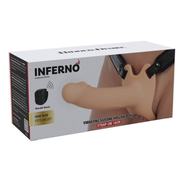 HIDDEN DESIRE - INFERNO STRAP-ON FUNDA PARA PENE CON VIBRACIÓN 16 CM