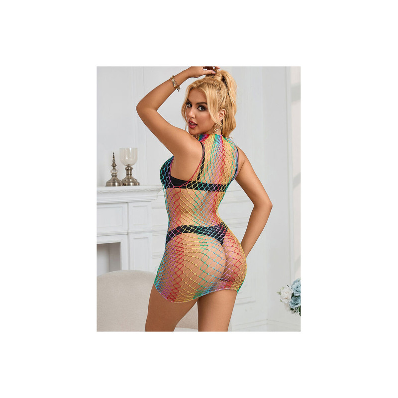 SUBBLIME - 952433 RAINBOW HIGH NECK SLEEVELESS FISHNET DRESS ONE SIZE…