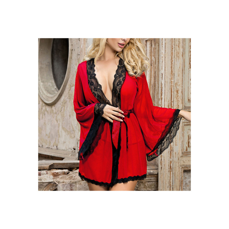Subblime - Bata Tela Transparente Detalle Encaje Rojo S/M | Vybes.it