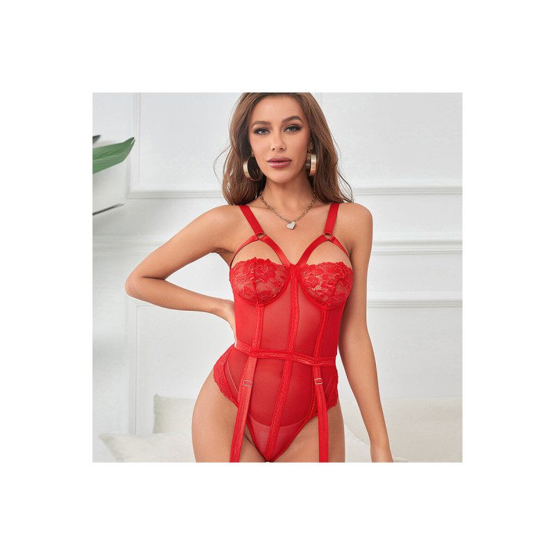 Subblime - Teddy Avec Jarretière Détail Poitrine Rouge S/M |