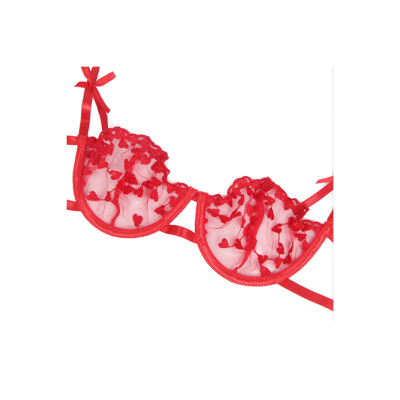 Subblime - 954321 Bh + String + Strumpfgürtel Mit Herzdruck Rot S/M