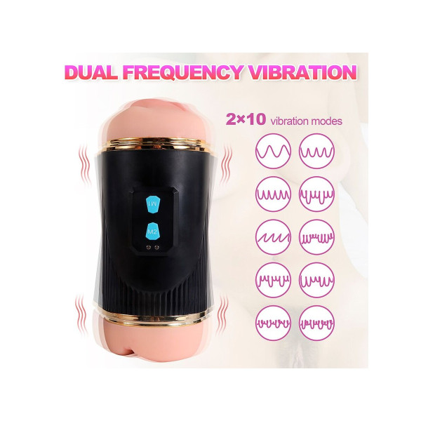 SHEQU - KAY MASTURBADOR DOBLE CON VIBRACIÓN DUAL BOCA Y VAGINA