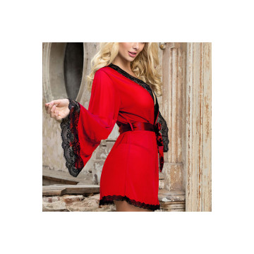 Subblime - Bata Tela Transparente Detalle Encaje Rojo S/M | Vybes.it
