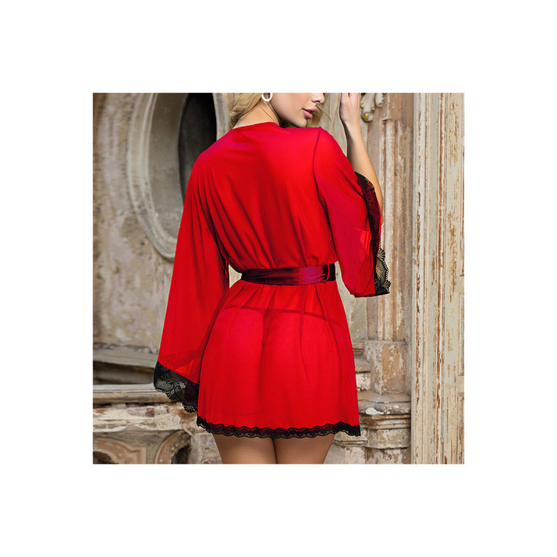 Subblime - Bata Tela Transparente Detalle Encaje Rojo S/M | Vybes.it