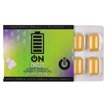 WUG On – Énergie instantanée en chewing-gum, blister de 8 unités