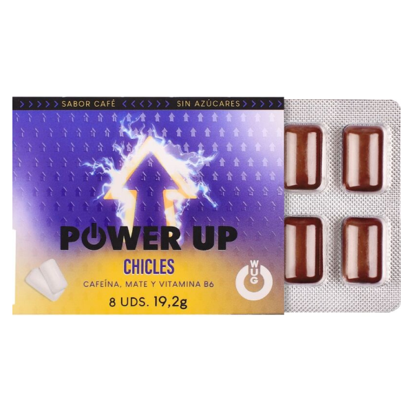 Chewing-gum énergisant WUG Power Up - Pour la concentration et l'endurance - Plaquette thermoformée de 8 unités
