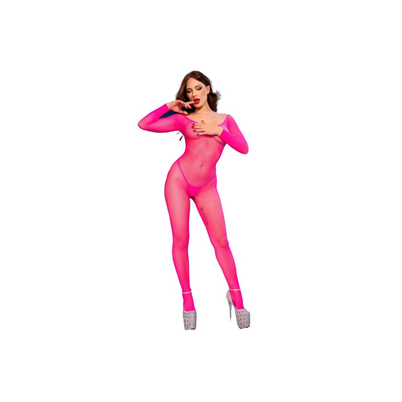 Chilirose - Cr 4894 Bodystocking Malla Rosa Neon S/M | Vybes.it