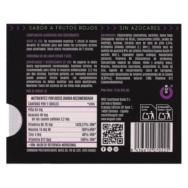 WUG After Drink – La gomma da masticare funzionale che ti aiuta a recuperare le energie dopo una serata fuori. BLISTER DA 8 PEZZ