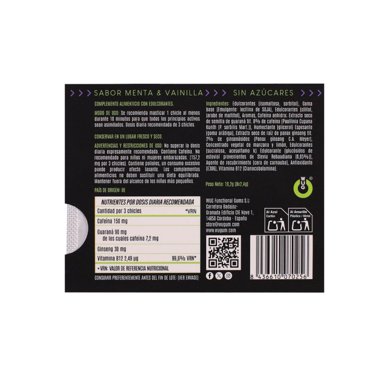 WUG On – Instant energy in chewing gum format BLISTER 8 UNITS - WUG G…