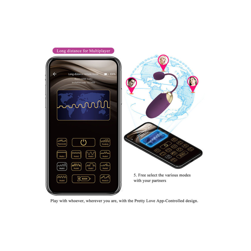 Pretty Love - Klay Vibrador Huevo Con Empuje App Control Morado |