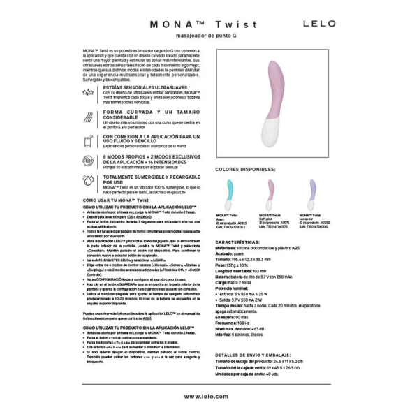 LELO - MONA TWIST VIBRATEUR POINT G RECHARGEABLE CONTRÔLÉ PAR APPLICATION LAVANDE