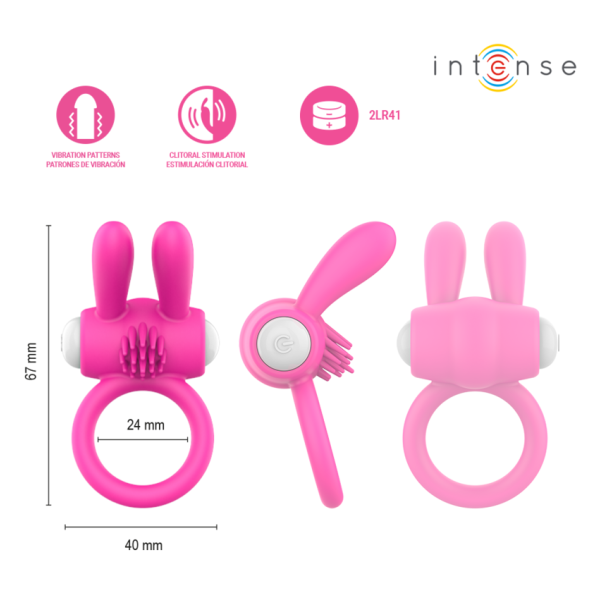 INTENSE - ANELLO VIBRANTE PER PENE HOPPS CON STIMOLAZIONE CLITORIDEA ROSA