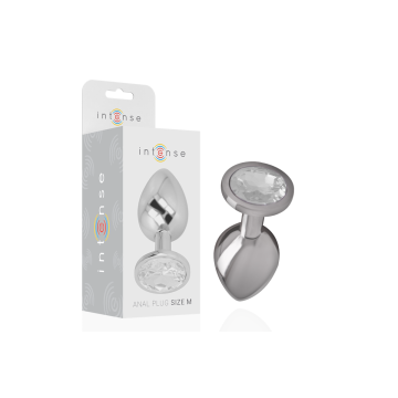 Intense - Plug Anal Metal Aluminio Con Cristal Plata Talla M |