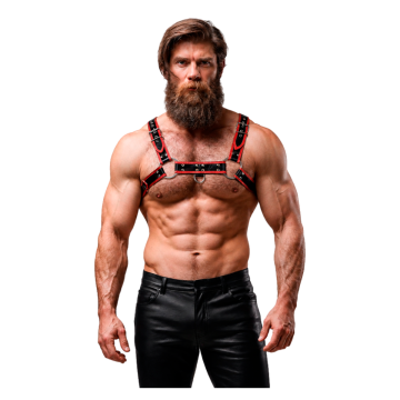 FETISH SUBMISSIVE ATTITUDE - MENS ECO-LEATHER CHEST HARNESS BLACK/RED