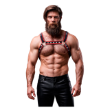 FETISH SUBMISSIVE ATTITUDE - BRUST-BULLDOG-GESCHIRR AUS ÖKOLEDER FÜR HERREN, SCHWARZ/ROT