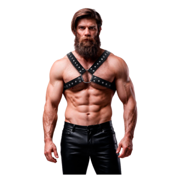 FETISH SUBMISSIVE ATTITUDE - MENS CROSS-OVER ECO-LEATHER CHEST HARNESS WITH STUDS
