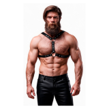 FETISH SUBMISSIVE ATTITUDE - HARNAIS DE POITRINE EN ÉCO-CUIR AVEC DOUBLE SUPPORT ET CLOUS POUR HOMMES