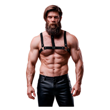 FETISH SUBMISSIVE ATTITUDE - ADJUSTABLE ECO-LEATHER CHEST HARNESS WITH NECKLACE FOR MEN