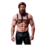 FETISH SUBMISSIVE ATTITUDINE - IMBRACATURA REGOLABILE IN ECOPELLE CON COLLANA PER UOMO