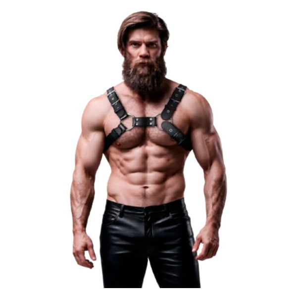 FETISH SUBMISSIVE ATTITUDE - MENS ADJUSTABLE ECO-LEATHER CHEST BULLDOG HARNESS