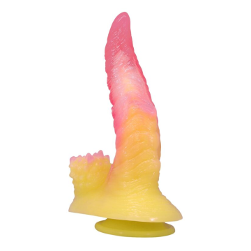 POWER MONSTERS - RIPPLIED MONSTER FANTASY DILDO WITH SUCTION CUP 22.5 CM Ø 5.5 CM PINK & YELLOW