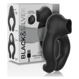 BLACK&SILVER - ANILLO VIBRADOR SILICONA 3 MOTORES RECARGABLE NEGRO