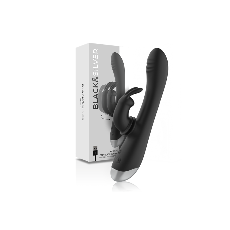 Black&Silver - Dj. Adam Rechargeable Silicone Rabbit Stimulator