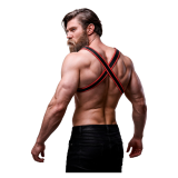 FETISH SUBMISSIVE ATTITUDE - MENS ECO-LEATHER CHEST BULLDOG HARNESS BLACK/RED