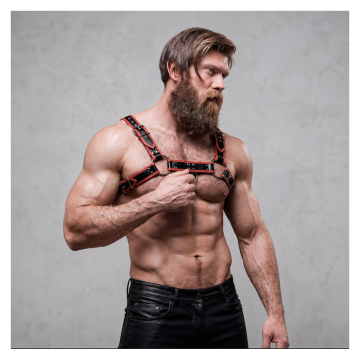 FETISH SUBMISSIVE ATTITUDE - BRUSTHARNESS AUS ÖKOLEDER FÜR HERREN SCHWARZ/ROT