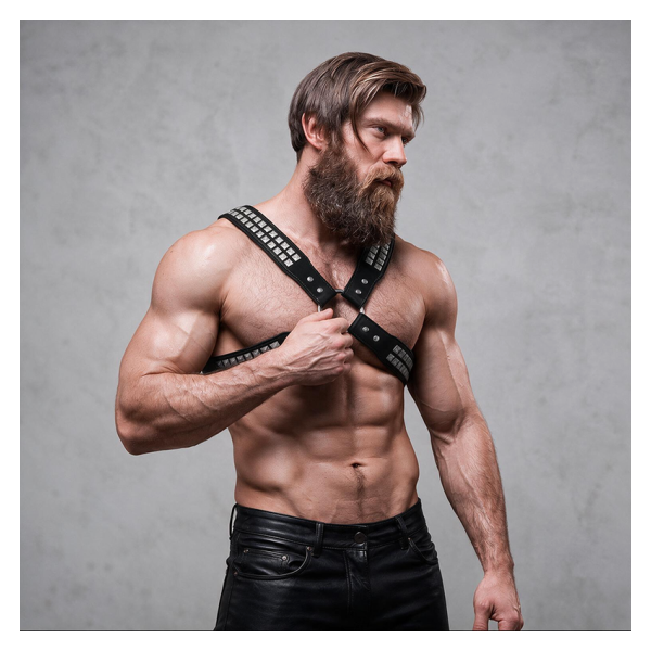 FETISH SUBMISSIVE ATTITUDE - HERREN-HALSBAND AUS ÖKOLEDER MIT GEKREUZTER BRUST UND NIETEN