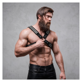 FETISH SUBMISSIVE ATTITUDE - MENS CROSSED CHEST ECO-LEATHER HARNESS WITH RIVETS