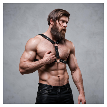 FETISH SUBMISSIVE ATTITUDE - ECO-LEATHER CHEST HARNESS WITH DOUBLE SUPPORT AND STUDS FOR MEN