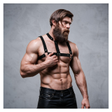 FETISH SUBMISSIVE ATTITUDE - VERSTELLBARER BRUSTHARNESS AUS ÖKOLEDER MIT HALSKETTE FÜR MNNER