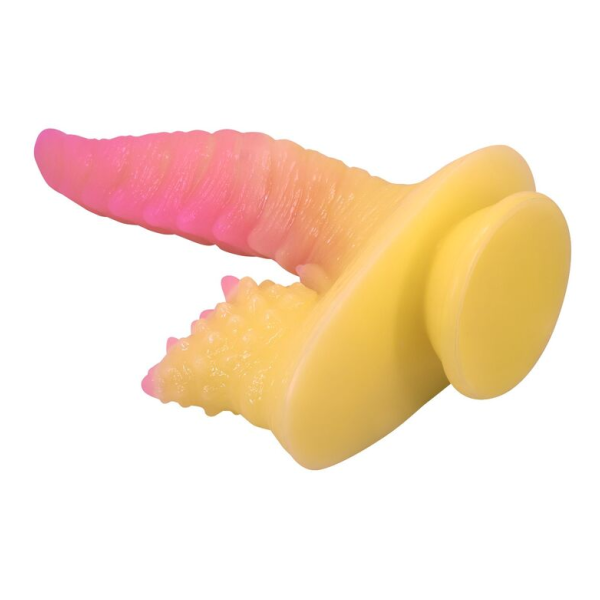POWER MONSTERS - RIPPLIED MONSTER FANTASY DILDO MIT SAUGKAPSEL 22,5 CM Ø 5,5 CM PINK & GELB