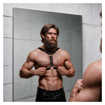 FETISH SUBMISSIVE ATTITUDE - ECO-LEATHER CHEST HARNESS WITH DOUBLE SUPPORT AND STUDS FOR MEN