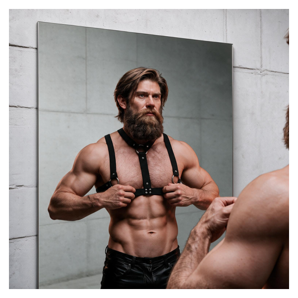 FETISH SUBMISSIVE ATTITUDE - ADJUSTABLE ECO-LEATHER CHEST HARNESS WITH NECKLACE FOR MEN