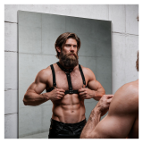 FETISH SUBMISSIVE ATTITUDE - HARNAIS DE POITRINE RÉGLABLE EN ÉCO-CUIR AVEC COLLIER POUR HOMMES