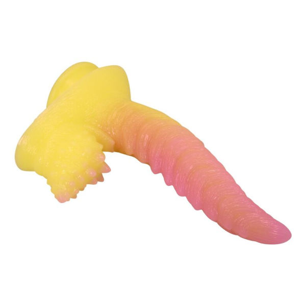 POWER MONSTERS - RIPPLIED MONSTER FANTASY DILDO MIT SAUGKAPSEL 22,5 CM Ø 5,5 CM PINK & GELB