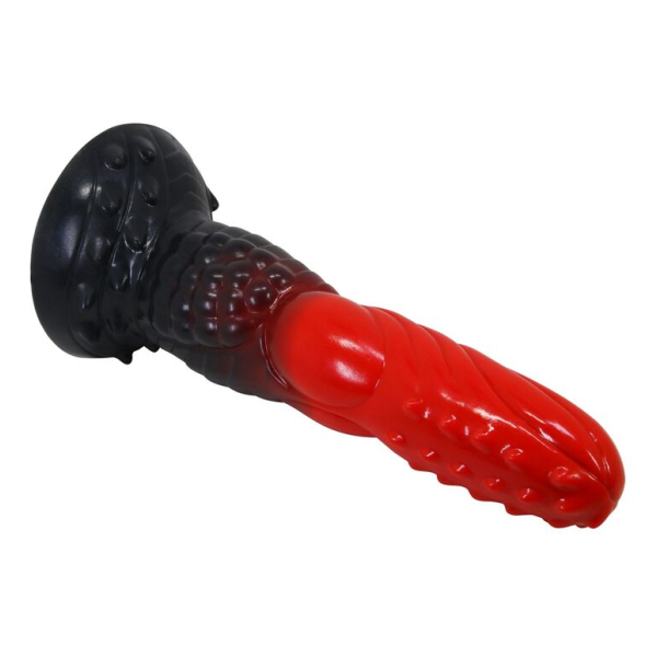 POWER MONSTERS – FEUERDRACHEN-FANTASIE-DILDO MIT SAUGNAPF 24,5 CM Ø 5,8 CM ROT & SCHWARZ