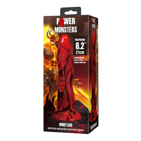 POWER MONSTERS - DILDO FANTASY MINOTAURO CON VENTOSA 21 CM Ø 5 CM ROSSO E NERO