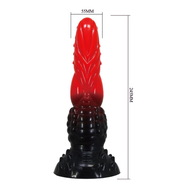POWER MONSTERS - DILDO FANTASY DRAGO DI FUOCO CON VENTOSA 24,5 CM Ø 5,8 CM ROSSO E NERO