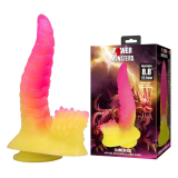POWER MONSTERS - GODEMICHET MONSTRE ONDULÉ FANTASY AVEC VENTOUSE 22,5 CM Ø 5,5 CM ROSE ET JAUNE
