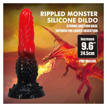 POWER MONSTERS - DILDO FANTASY DRAGO DI FUOCO CON VENTOSA 24,5 CM Ø 5,8 CM ROSSO E NERO