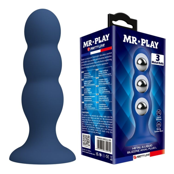 MR PLAY - PLUG ANAL AVEC BILLES MÉTALLIQUES ET VENTOUSE BLEUE