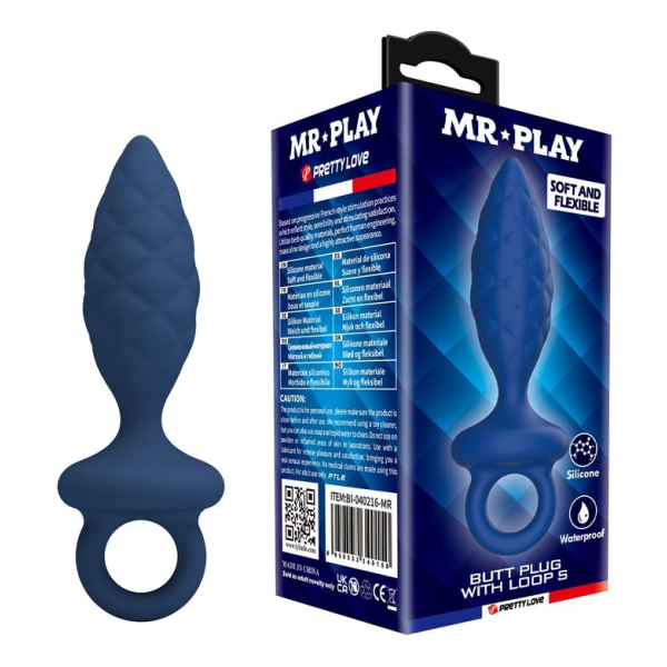 MR PLAY - PLUG ANALE TESTURIZZATO CON ANELLO BLU S