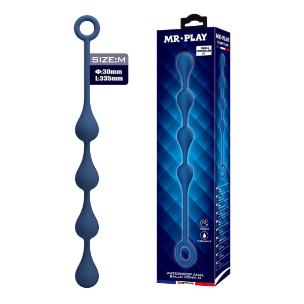 MR PLAY - PERLES ANALES EN SILICONE BLEU, TAILLE M (33 CM)