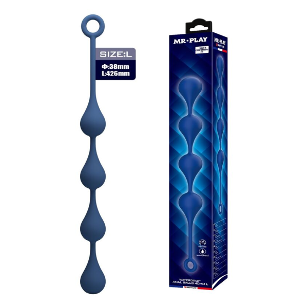 MR PLAY - PERLE ANALI IN SILICONE BLU TAGLIA L 42,6 CM