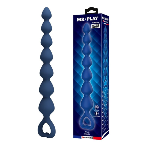 MR PLAY - PERLE ANALALI IN SILICONE BLU E PLUG ANAL 26,7 CM