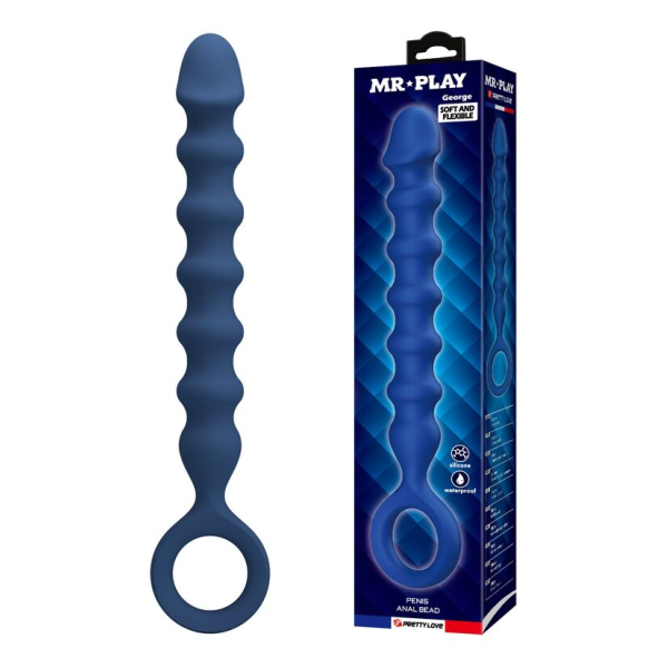 MR PLAY - BLUE SILICONE ANAL BEADS & ANAL PLUG -Ø- 3,4 CM - 28.5 CM